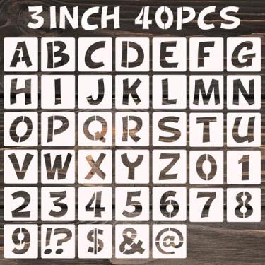 Imagem de Ouligay 40 estênceis reutilizáveis de alfabeto e número, para artesanato, pintura em madeira, parede, tecido, rocha, quadro-negro, vidro