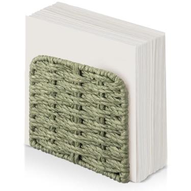 Imagem de Threehoney Porta-guardanapos verticais de vime de vime tecido para mesa dispensador de papel para convidados restaurante cozinha banheiro quarto coquetel decoração interior e exterior festa uso