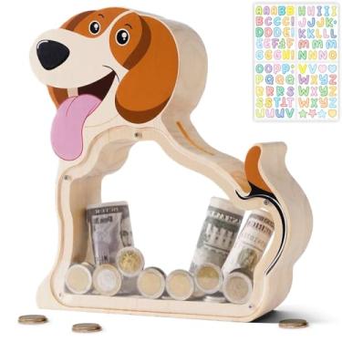 Imagem de Uniwooder Cofrinho De Madeira Beagle De Páscoa Para Meninos E Meninas, Cofrinho De Madeira Inquebrável Para Crianças Com Adesivos De Letras, Cofrinho De Madeira Fofo, Pote De Dinheiro Personalizado