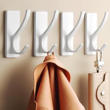 Imagem de Josmimic Ganchos autoadesivos para toalhas: Extra forte 5,9 kg, gancho inoxidável para pendurar bucha, toalhas, casaco, roupão de banho, chuveiro, branco, pacote com 4