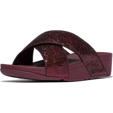 Imagem de FitFlop Sandália feminina Lulu Crinkled-Shimmer Cross Slides Wedge, Plumberry metálico, 37