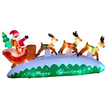 Imagem de Baoblaze Papai Noel inflável de Natal com renas, decoração natalina para jardim, multifuncional, leve, 3 metros de comprimento.
