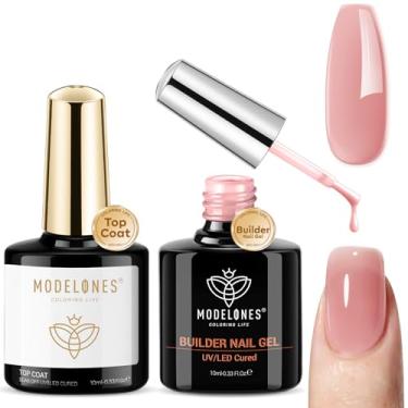 Imagem de modelones Builder Gel para unhas com camada superior de gel, 8 em um rosa nude Builder Builder top coat sem ácido para base de borracha colorida esmalte de unhas espessamento Apex Building Shine