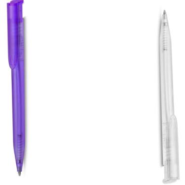 Imagem de Caneta Esferográfica Retrátil, Plástico, Escrita Azul (- Kit 2 Roxo e Transparente)