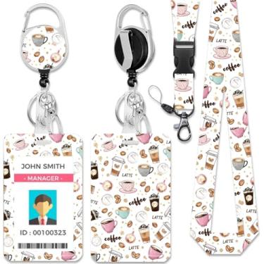 Imagem de CHGCRAFT Porta-crachás de identificação Coffee Drinks retangular de plástico para sobremesas, porta-cartões de identificação com fecho para professores de negócios, escritório de enfermagem, 4,3 x