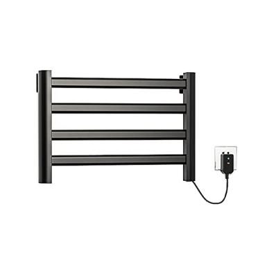 Imagem de WYUYIWH Pequeno aquecedor de toalhas elétrico montado na parede toalheiros 80 W baixa potência toalheiro elétrico inteligente toalheiro de alumínio aquecido 4 bar secador de toalhas, preto