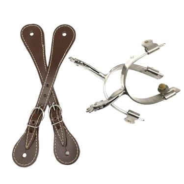 Imagem de Kit Espora Quarto de Milha Com Correia Tradicional, Inox e Couro Legítimo, Peças para Montaria etc (Marrom)