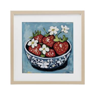 Imagem de Stupell Industries Strawberries in Blue Bowl Impressão emoldurada cinza sob vidro, design por Gina Kelly, 13 x 13
