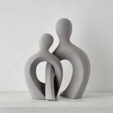Imagem de Enfeites Decorativos para Sala, EstáTua Casal Encaixe Nórdico Abstrata Branco Preto para Casa Decoração, Sala de Estar, Escritório, para Casa(Cinzas)