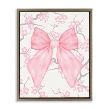 Imagem de Stupell Industries Arte de parede em tela flutuante emoldurada em flor de cerejeira e fita, design de Jesse Keith, 53 x 43 cm