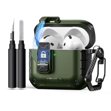Imagem de DGege Capa magnética para AirPods 4 com suporte de telefone e kit de limpeza com trava segura, compatível com Apple AirPods 4ª geração, trava magnética automática, forte proteção contra quedas Magsafe
