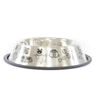 Imagem de Comedouro Cães E Gatos Inox Decorado Antiderrapante 640ml - Pet Injet