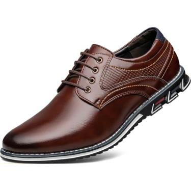 Imagem de AWINIWI Sapato social masculino casual, confortável, moderno, masculino, clássico, couro, Oxford, negócios, casual, formal, Marrom, 40