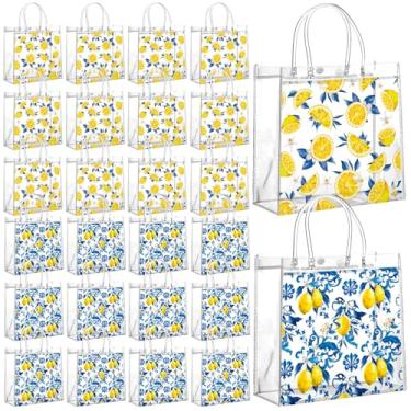 Imagem de Geyoga 24 peças de lembrancinhas de festa de limão, sacolas de presente de PVC com alças reutilizáveis azuis, 15 x 15 cm, bolsas de brinde com tema de limão para casamento, aniversário, chá de bebê