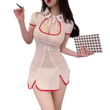 Imagem de YOMORIO Lingerie anime de enfermeira impertinente roupa sexy vazada de enfermeira cosplay uniforme fantasia vestido