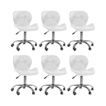 Imagem de Kit 6 Cadeiras Office Eiffel Slim Com Base Giratória E Ajustável Branco