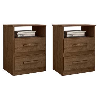 Imagem de Kit 2 Mesas De Cabeceira Apolo 2 Gavetas Flex Castanho Wood - Moval Castanho Wood