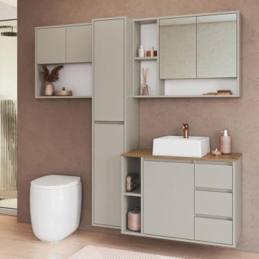 Imagem de Armário de Banheiro Belagavi 7 Portas 3 Gavetas com Cuba e Espelho Arenas - Art In Móveis