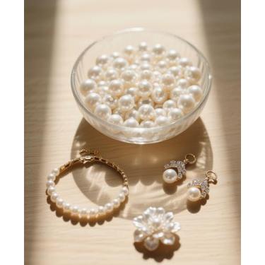 Imagem de Laopottbeads 350 peças de contas de pérolas brancas marfim de 10 mm para fabricação de joias, kit DIY de pérolas redondas para pulseiras, brincos, colares e tornozeleiras