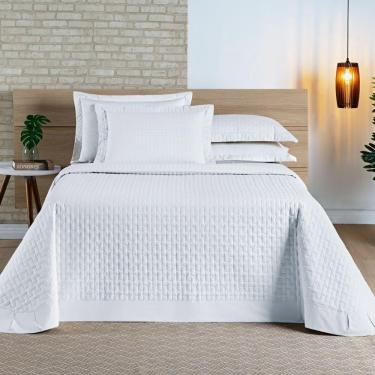 Imagem de Cobre Leito Casal Padrão Madri Percal 200 Fios 100% Algodão 3 Peças - Branco