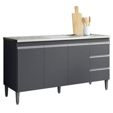 Imagem de Balcão Para Pia Andréia 160 Cm 3 Portas Cinza Ajl