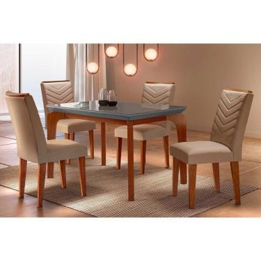 Imagem de Sala De Jantar Completa Londrina Tampo Madeirado C- Vidro Curvo 120x80 E 4 Cadeiras Londrina Imbuia-veludo Capuccino - Rufato