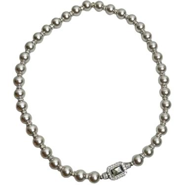 Imagem de Colar de pérolas de prata com revestimento de ouro 18K, ajustável de 15,7, 0,31 pérolas, pedras retangulares, moderno e elegante