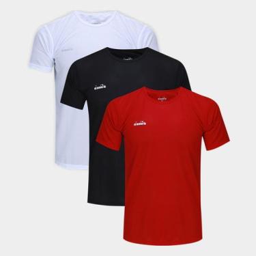 Imagem de Kit Camiseta Diadora Com 3 Peças Masculina, Preto, Vermelho, P