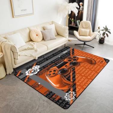 Imagem de Feelyou Tapete de área para gamer, conjunto de tapetes decorativos para controle de jogos 7,5 x 12,5 cm, para crianças, adultos, presentes para sala de estar, gamepad, laranja e preto, tapete interno