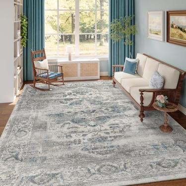 Imagem de xilixili Tapetes de área de 10 x 15 cm para sala de estar, lavável à máquina, antiderrapante, resistente a manchas, tapete grande macio para decoração de casa para quarto e sala de jantar (azul/cinza