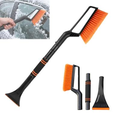 Imagem de Hovom Escova de neve e raspador de gelo, raspadores de gelo extensíveis de 68.6 cm a 81.3 cm para janela de para-brisa de carro, ferramenta removível de remoção de neve de veículo com aderência de