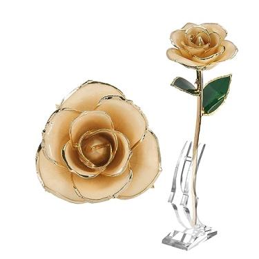 Imagem de Rosa de ouro 24k haste longa mergulhada rosa real com suporte caixa de presente presente romântico para seu aniversário de casamento dia dos namorados rosa 11 12 polegadas