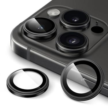Imagem de JETech Protetor de Lente de Câmera para iPhone 15 Pro 6,1 Polegadas e iPhone 15 Pro Max 6,7 Polegadas, Anel Individual de Metal de Vidro Temperado 9H, HD Claro, 1 Conjunto (Titânio Preto)