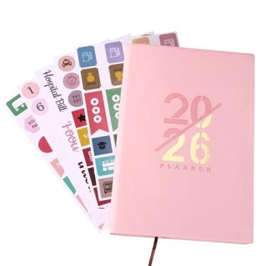 Imagem de Agenda Semanal e Mensal 2026, 21x14,5cm Janeiro-Dezembro de 2026 Capa Dura com Abas Material Escolar e de Escritório para Mulheres Homens (Rosa)
