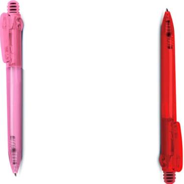 Imagem de Caneta Esferográfica Retrátil, Plástico Translúcido com Grip, Escrita Azul, Kit com 2 Unidades (Roxo e Transparente)