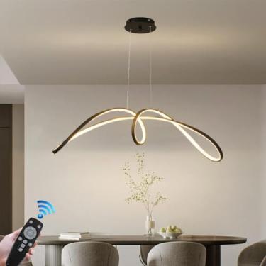 Imagem de Lustre moderno de 52W com iluminação dimerizável e controle remoto, luminária pendente LED para mesa de jantar, altura ajustável, luminária de teto em metal, adequada para hotéis, cafés, res