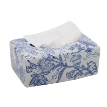 Imagem de Porta-caixa de lenços de cerâmica retangular, durável, saudável, ecológica, caixa de lenços decorativa, suporte organizador para penteadeira, vaso sanitário, cômoda, mesa de cabeceira, azul e branco A