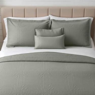 Imagem de Clara Clark Colchas King Size – Conjunto de colcha para todas as estações, conjunto de cama leve Pinsonic Weave – Conjunto de colcha King de 7 peças com fronhas, London Fog – King Grid