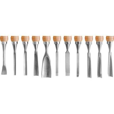 Imagem de Jogo Formão Entalhar Madeira 11 peças Cabo Madeira Vonder