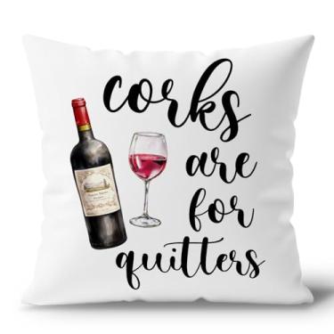 Imagem de DENDOFENGE Capas de almofada engraçadas de vinho 45 x 45 cm, as rolhas são para quem desiste, capas de almofada divertidas para decoração de sala de estar em casa, presentes para amantes de vinho para
