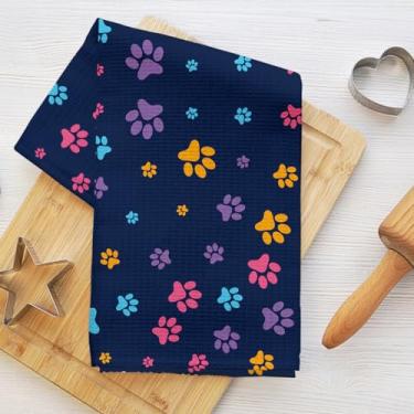 Imagem de Toalhas de cozinha coloridas com estampa de pata de gato, panos de prato para lavar pratos de cozinha, toalha de chá decorativa de microfibra macia, panos de prato toalha de mão para banheiro, casa de