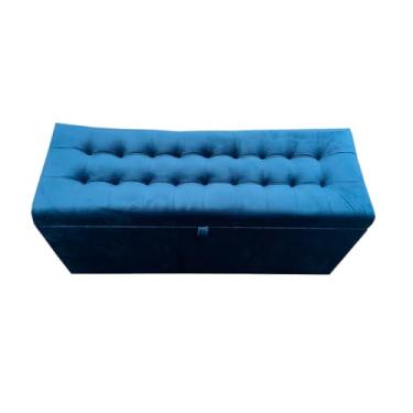 Imagem de Puff Baú Organizador 1 Metro com Assento Estofado - MDF 15mm, Suporta 180kg - Pronto para Uso(Azul Marinho Suede,Rodizios c/travas)