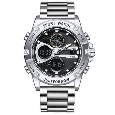 Imagem de Relógio Digital Esportivo Em Aço Inoxidavel Display Duplo á Prova D´agua Preto