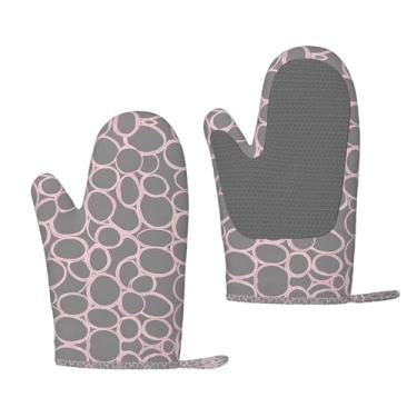 Imagem de Luvas de forno de silicone resistentes ao calor com estampa cinza quadrifólio, aderência antiderrapante, uso para grelhar e cozinha (pacote com 2)