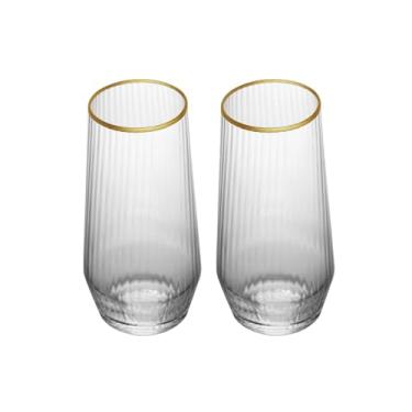 Imagem de WOLFF - Conjunto 2 Copos Altos de Vidro com Borda Dourada Lines 370ml