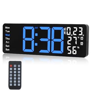 Imagem de Relógio de parede digital com tela grande, relógio digital de 17,3 polegadas com controle remoto em cor RGB, relógio de parede grande com luz noturna, horário de verão automático, data semana