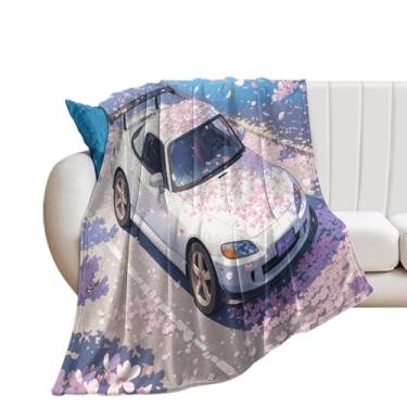 Imagem de HouLaiZhe Cobertor super macio de flanela japonesa JDM carro S2000 flores de cerejeira cobertores refrescantes leves para sofá-cama cadeira sofá carro viagem ao ar livre leve quente 127 x 152 cm