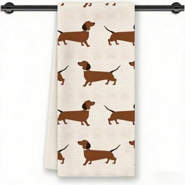 Imagem de Toalhas de cozinha Dachshund 40 x 61 cm, toalhas de mão com tema de cachorro Wiener para banheiro, presente para amantes de cães e mães decoração de casa