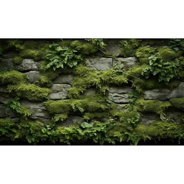 Imagem de Parede interna de fundo de aquário de parede de rocha adornada com musgo verde exuberante fundo de tanque de peixes parede de pedra réptil fundo de tanque de répteis musgo com parede de pedra réptil