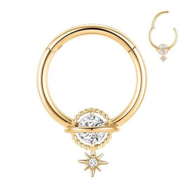 Imagem de GAGABODY Argola de septo 10 mm Daith piercing joias prata calibre 16 brincos ouro hélice brinco Daith brinco nariz aros aço cirúrgico galáxia estilo CZ 16G clicker hoop